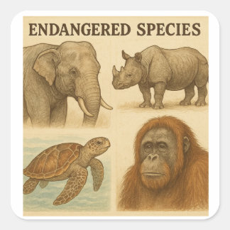 Bedreigde diersoorten  illustratie vierkante sticker