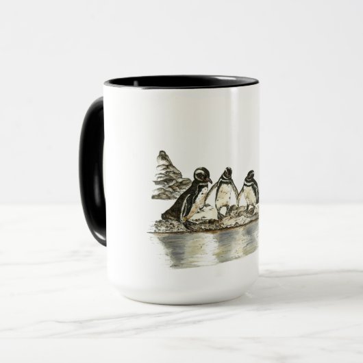 Bedreigde Galapagos Pinguïns Waterkleuren Mok (Voorkant links)