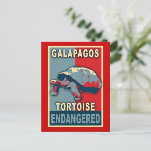 Bedreigde Galapagos Tortoise Pop Art Tshirts Briefkaart (Staand voorkant)