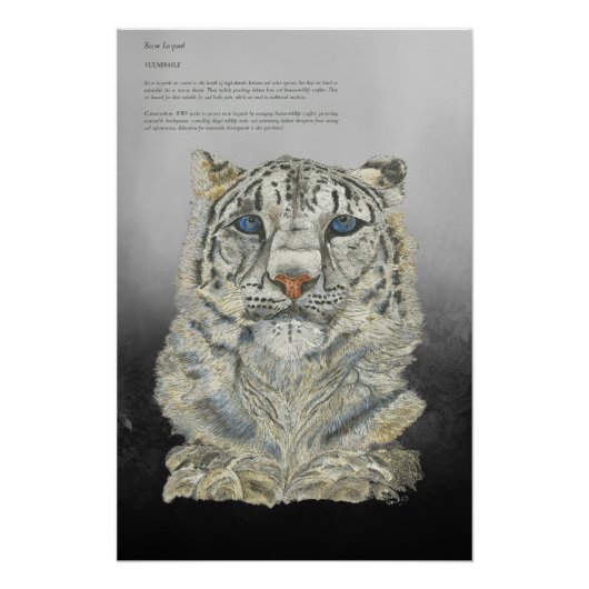 Bedreigde Hand geschilderd Print Snow Leopard post Perfect Poster (Voorkant)