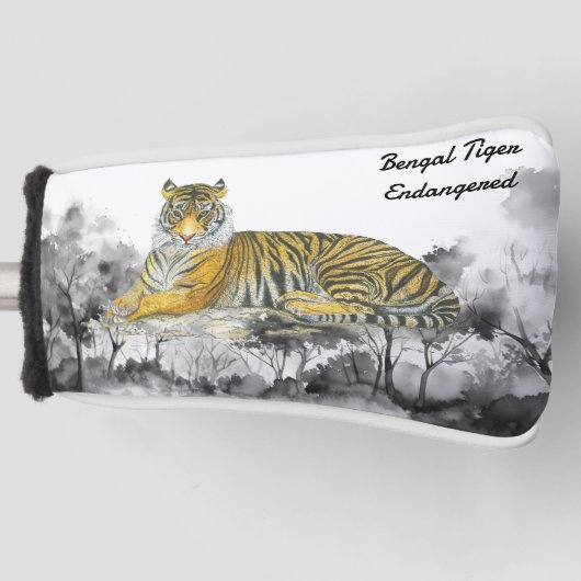 Bedreigde handgeschilderde Bengaalse tijger Golfheadcover (Voorkant)