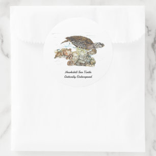 Bedreigde met de hand beschilderde karetschildpad ronde sticker