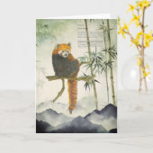 Bedreigde met de hand beschilderde rode panda kaart (Gele Bloem)