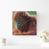Bedreigde Vrouw Orangutan Primate Wildlife Art Vierkante Klok (Huis)
