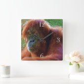 Bedreigde Vrouw Orangutan Primate Wildlife Art Vierkante Klok (Huis)