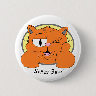 Bedrekt de Mustache Cat Winking Cartoon Cat Ronde Button 5,7 Cm