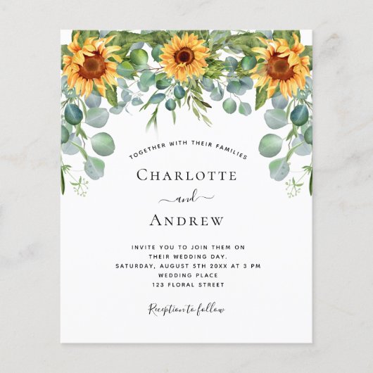 Bedriegde zonnebloemen rode eucalyptuswijn flyer (Voorkant)