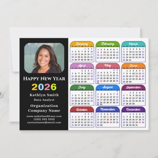 Bedrijf 2024 Kalender Modern Zwart Goud Kleurrijk Feestdagenkaart (Voorkant)