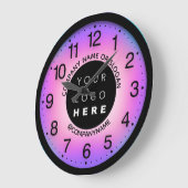 Bedrijf Aangepast Logo Roze Witte Naam Slogan Grote Klok (Hoek)