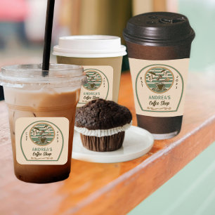 Bedrijf Aangepaste Logo Chique  Koffie Merk Shop Vierkante Sticker