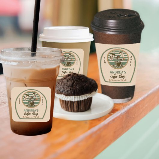 Bedrijf Aangepaste Logo Chique  Koffie Merk Shop Vierkante Sticker