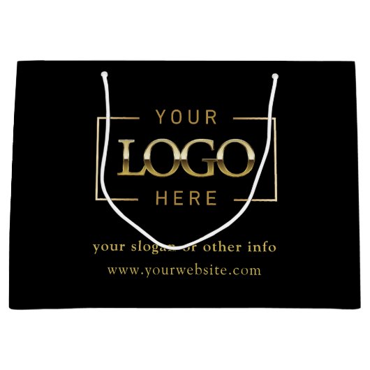 Bedrijf Aangepaste Logo | Zwarte promotie Groot Cadeauzakje (Voorkant)