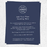 Bedrijf Adverteren | Navy Blue Modern Logo Flyer<br><div class="desc">Een eenvoudige sjabloon van de douane navy blue business flyer in een moderne minimalistische stijl die gemakkelijk met uw bedrijfstekst, contactdetails en de tekst van de douaneflyer kan worden bijgewerkt. De perfecte oplossing voor om het even welke zaken om details van uw producten, de diensten, promoties gebeurtenistarifering en veel meer...</div>