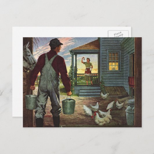  bedrijf, Boerderij met boeren en kippen Briefkaart (Voorkant / Achterkant)