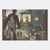 bedrijf, Boerderij met boeren en kippen Inpakpapier Vel (Voorkant)