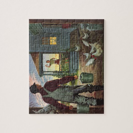  bedrijf, Boerderij met boeren en kippen Legpuzzel (Verticaal)