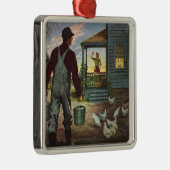  bedrijf, Boerderij met boeren en kippen Metalen Ornament (Rechts)