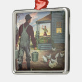  bedrijf, Boerderij met boeren en kippen Metalen Ornament (Links)