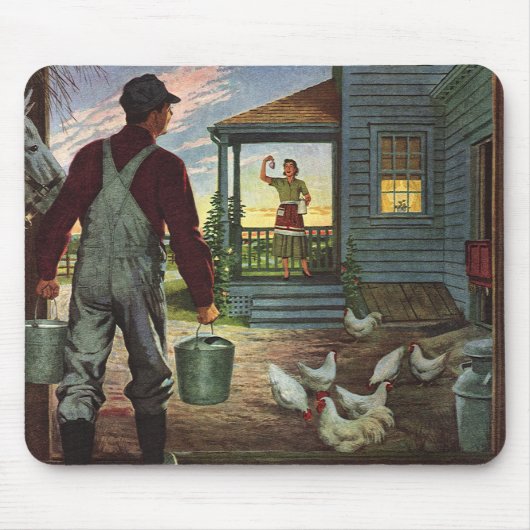  bedrijf, Boerderij met boeren en kippen Muismat (Voorkant)