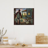  bedrijf, Boerderij met boeren en kippen Poster (Keuken)