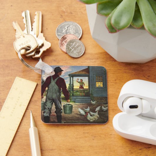  bedrijf, Boerderij met boeren en kippen Sleutelhanger (Bureau)