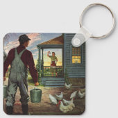  bedrijf, Boerderij met boeren en kippen Sleutelhanger (Achterkant)