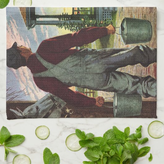  bedrijf, Boerderij met boeren en kippen Theedoek (Gevouwen)