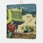 bedrijf, bouwplaats met enquête keramisch ornament (Links)