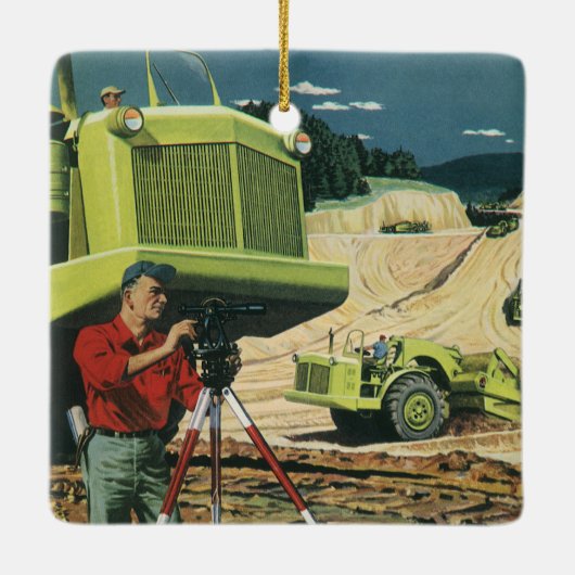  bedrijf, bouwplaats met enquête keramisch ornament (Achterkant)