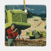 bedrijf, bouwplaats met enquête keramisch ornament (Voorkant)