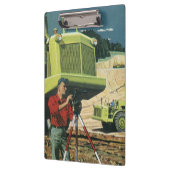  bedrijf, bouwplaats met enquête klembord (Links)