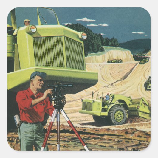 bedrijf, bouwplaats met enquête vierkante sticker (Voorkant)