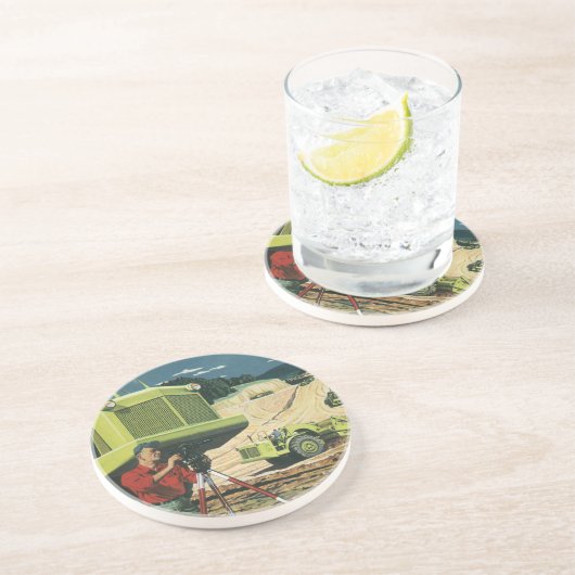  bedrijf, bouwplaats met enquête zandsteen onderzetter (Zijkant)