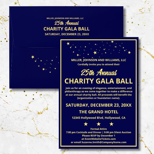 Bedrijf Charity Gala Ball Elegant Blauw Goud Custo Kaart