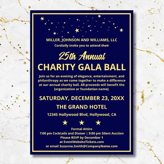 Bedrijf Charity Gala Ball Elegant Blauw Goud Custo Kaart