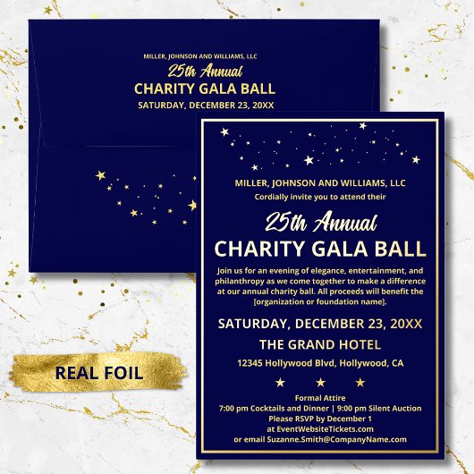 Bedrijf Charity Gala Ball Elegant Blue Custom Folie Uitnodiging