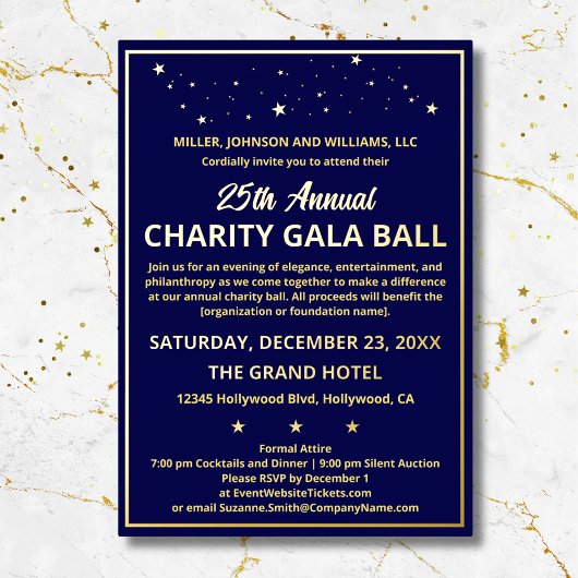 Bedrijf Charity Gala Ball Elegant Blue Custom Folie Uitnodiging