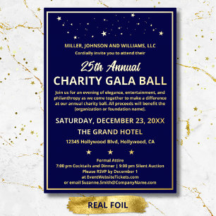 Bedrijf Charity Gala Ball Elegant Blue Custom Folie Uitnodiging