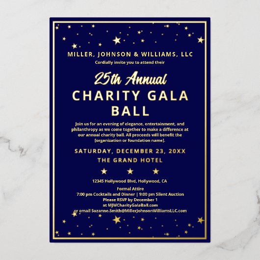 Bedrijf Charity Gala Ball Elegant Blue Custom Folie Uitnodiging (Voorkant)