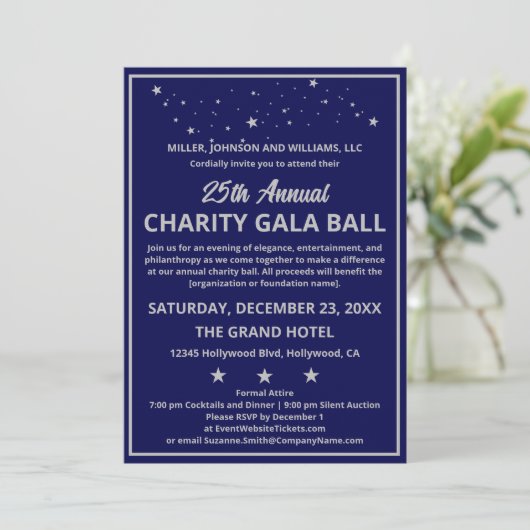 Bedrijf Charity Gala Ball Elegant Blue Silver Kaart (Staand voorkant)