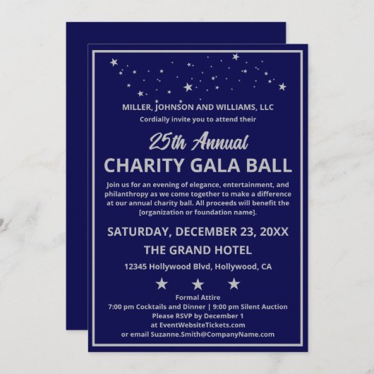 Bedrijf Charity Gala Ball Elegant Blue Silver Kaart (Voorkant / Achterkant)