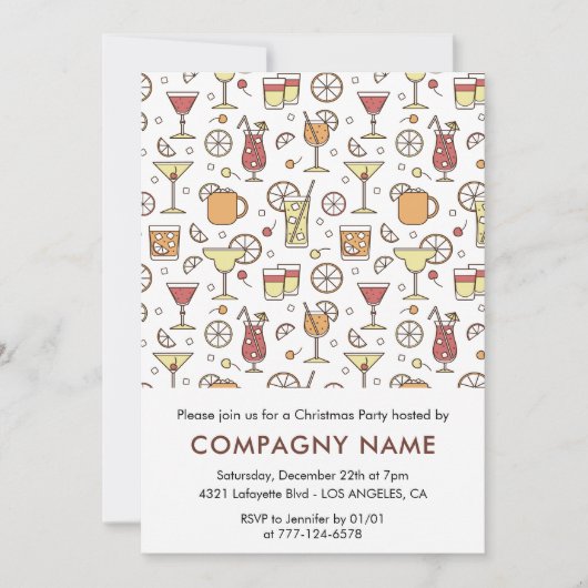 Bedrijf Christmas Party Cocktail Pattern Kaart (Voorkant)