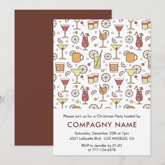 Bedrijf Christmas Party Cocktail Pattern Kaart (Voorkant / Achterkant)