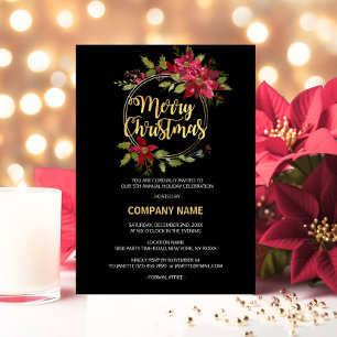 Bedrijf CORPORATE Rood Zwart Goud Poinsettia PARTY Feestdagenkaart