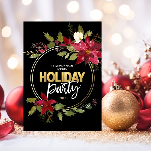 Bedrijf CORPORATE Rood Zwart Goud Poinsettia PARTY Feestdagenkaart
