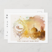 Bedrijf Corporate Waterverf Moskee Eid Mubarak Feestdagenkaart (Voorkant / Achterkant)