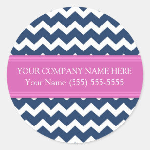 Bedrijf Custom Bedrijfsnaam Blauw Roze Chevron Ronde Sticker