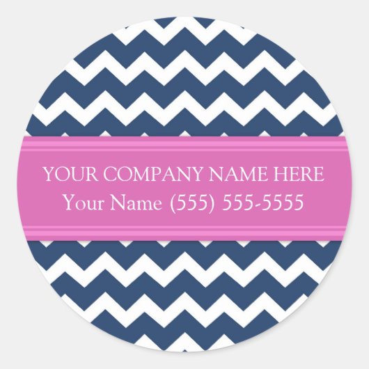Bedrijf Custom Bedrijfsnaam Blauw Roze Chevron Ronde Sticker (Voorkant)