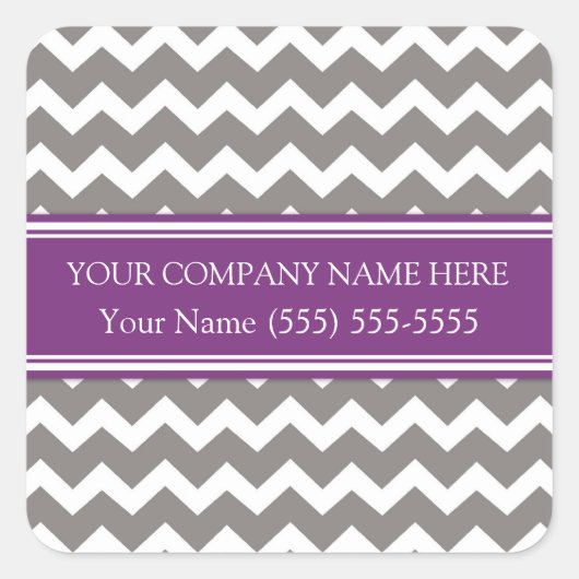 Bedrijf Custom Bedrijfsnaam Plum Grey Chevron Vierkante Sticker (Voorkant)