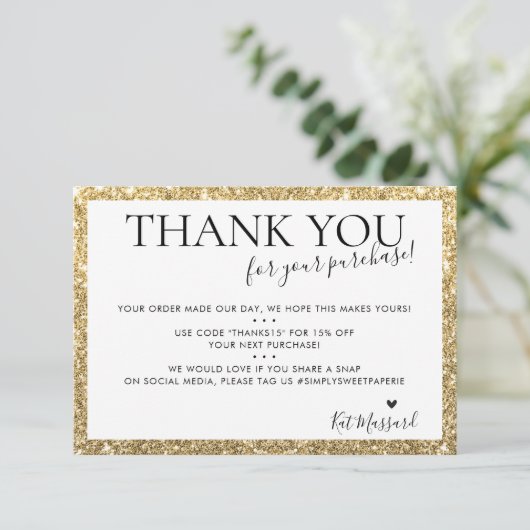 BEDRIJF DANK JE DE moderne chic faux goudglitter Bedankkaart (Staand voorkant)